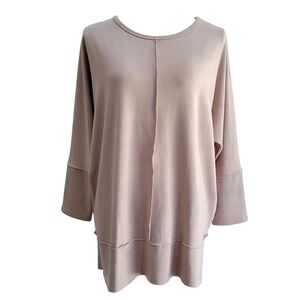 Spanx‎ Perfect Length Dolman Sleeve Sweatshirt Oat Beige Unfinished Hem Large